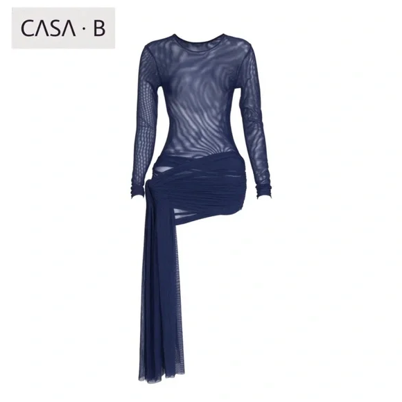 NEW💫to CASA B | The Solene Draped Mesh Mini Dress- Navy - Picture 2 of 6